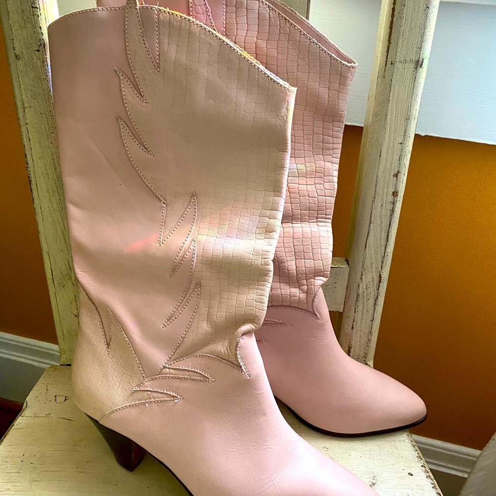 NEW Baby Pink Vintage 80’s Leather Boots Size 10